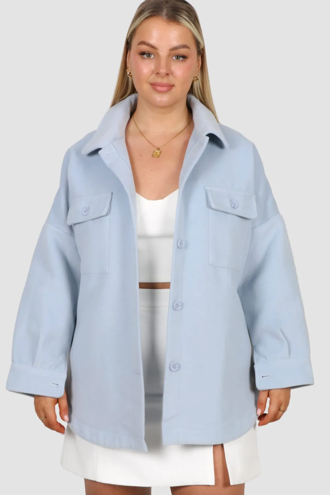 Fayt Jackets, Knits & Coats | CONCORD UNISEX SHACKET POWDER BLUE