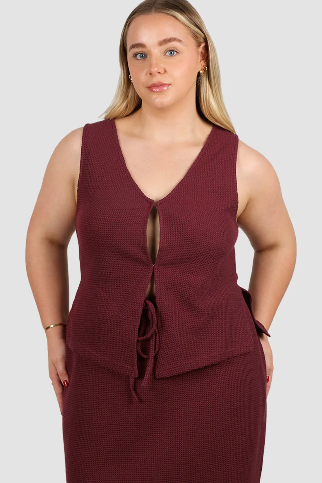 Fayt Tops | Sets | EVIE WAFFLE TOP MERLOT