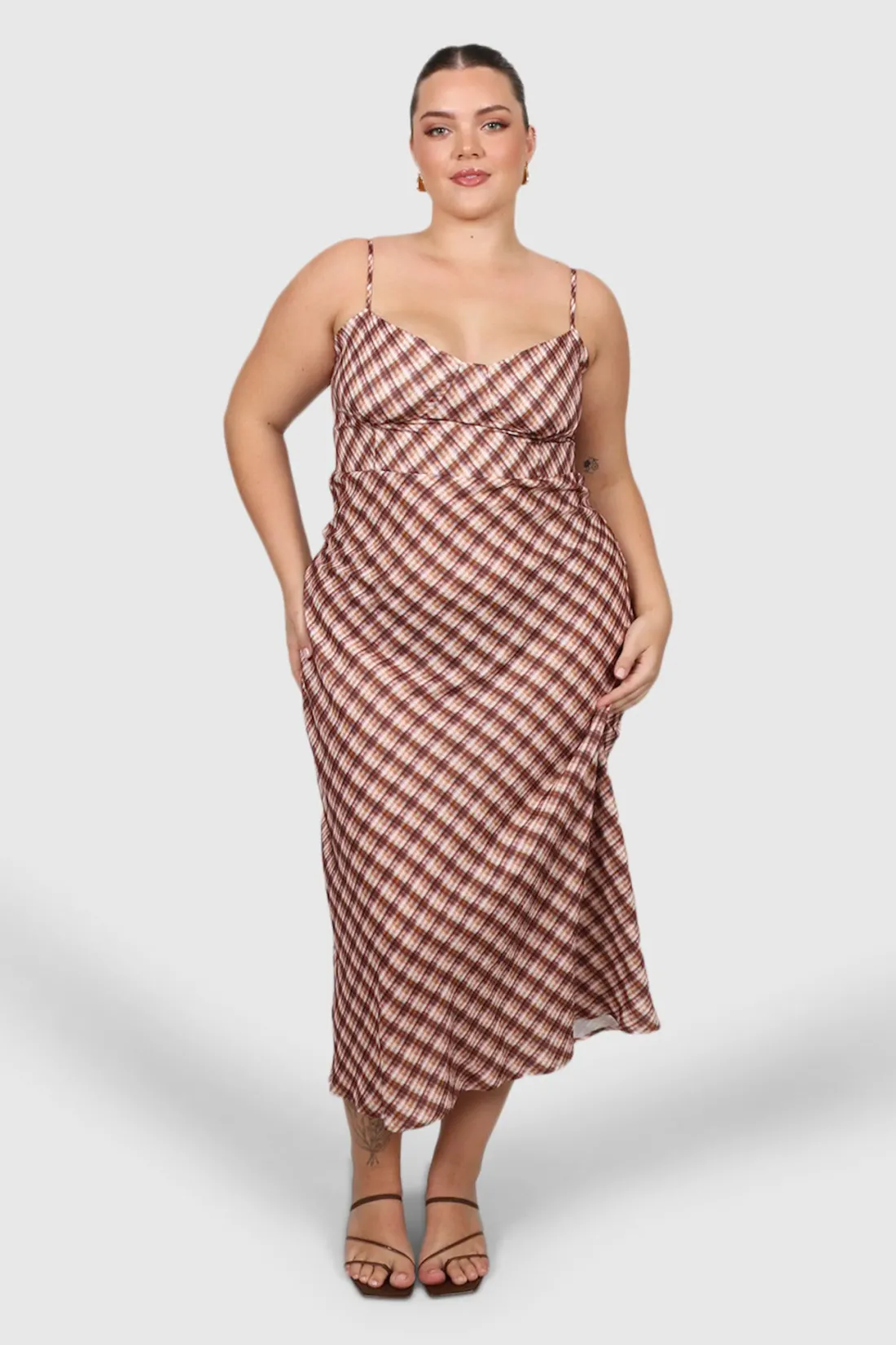 Fayt Dresses | Dresses | MARGOT SLIP MIDI DRESS BROWN CHECK