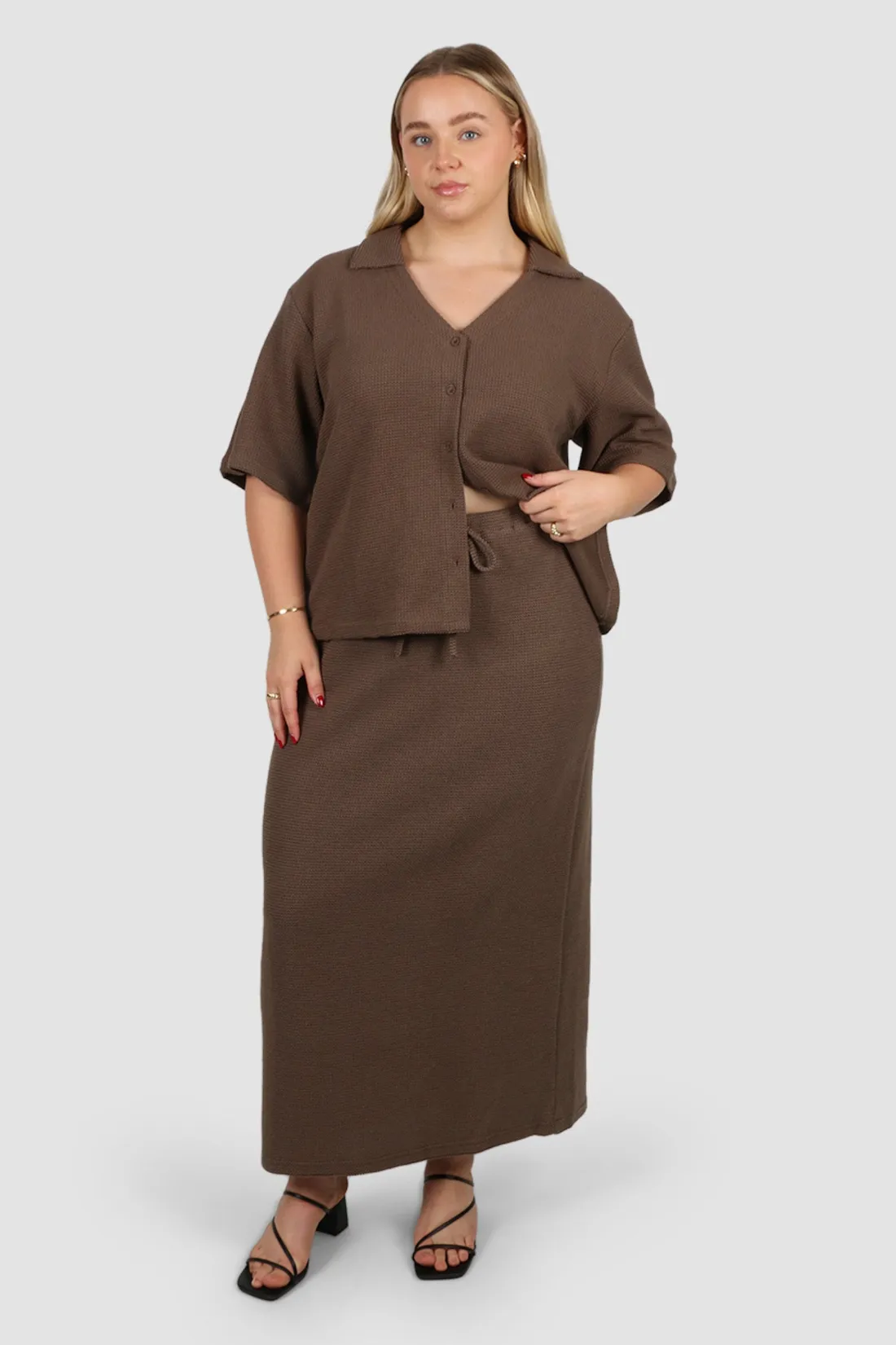 Fayt Skirts | Sets | MARLEY WAFFLE MAXI SKIRT MOCHA