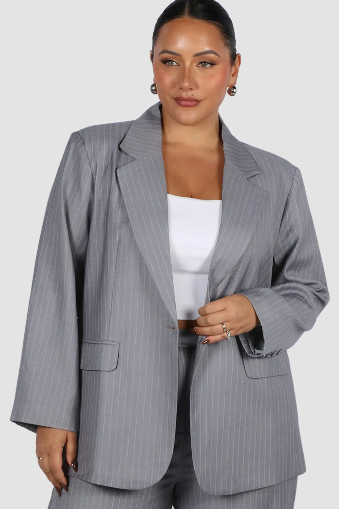 Fayt Tops | Jackets, Knits & Coats | PORSCHA BLAZER LIGHT GREY PINSTRIPE