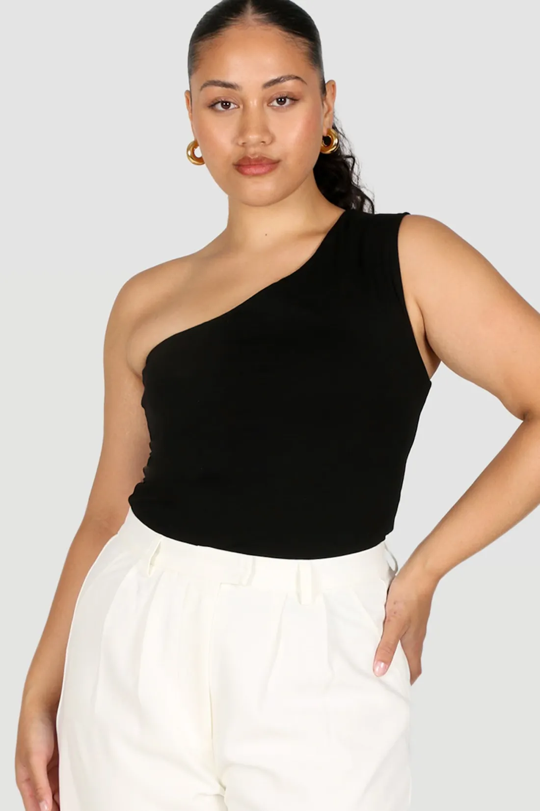 Fayt Tops | SULLIVAN ONE SHOULDER TOP BLACK