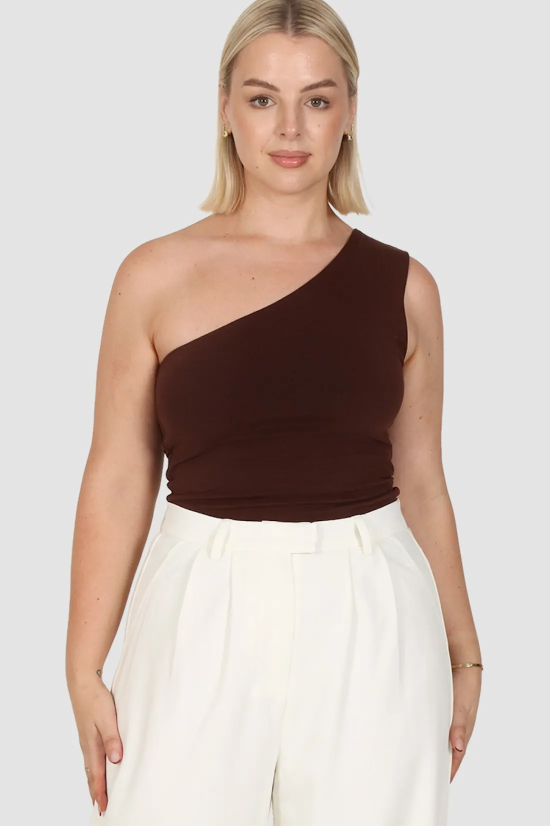 Fayt Tops | SULLIVAN ONE SHOULDER TOP CHOC