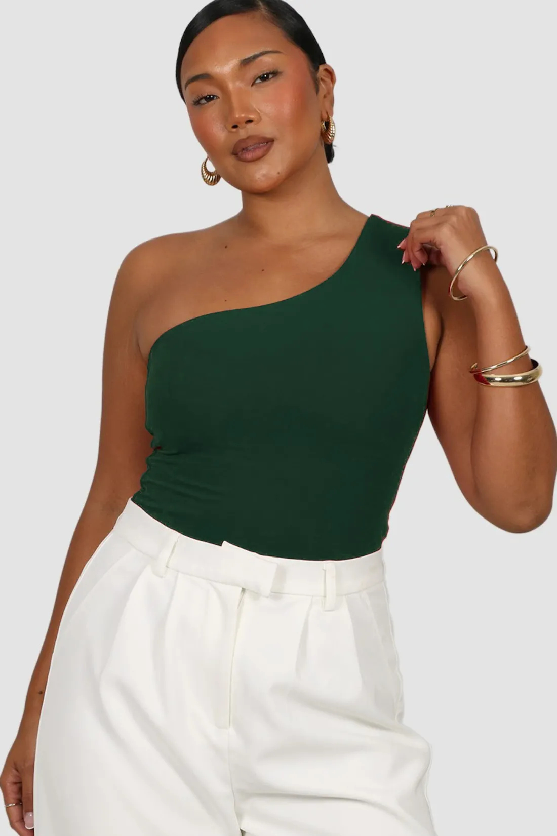 Fayt Tops | SULLIVAN ONE SHOULDER TOP DEEP GREEN