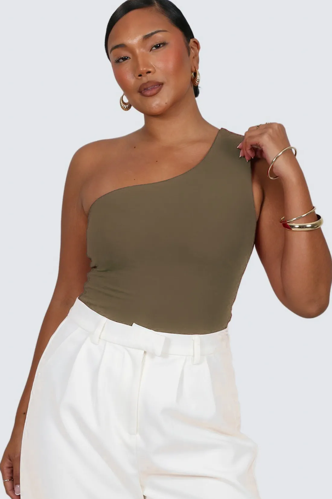 Fayt Tops | SULLIVAN ONE SHOULDER TOP OLIVE