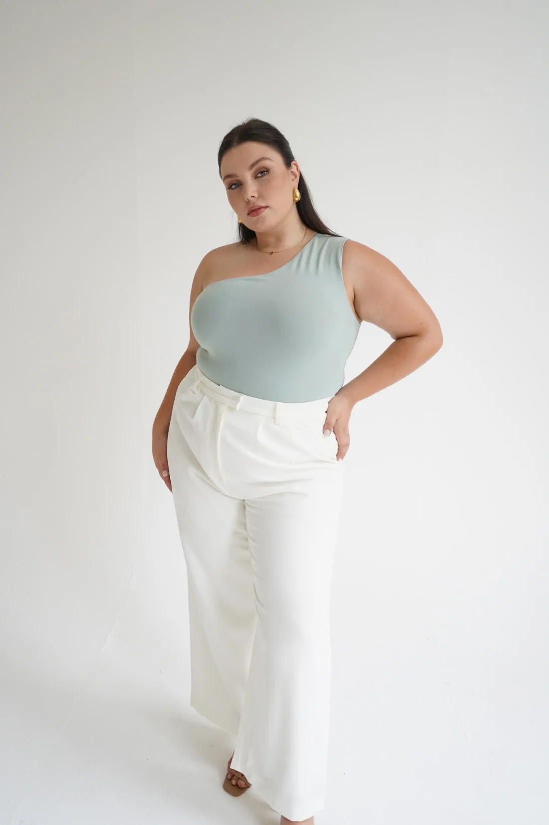 Fayt Tops | SULLIVAN ONE SHOULDER TOP SEAFOAM