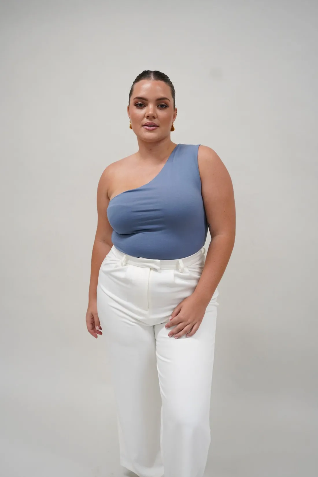 Fayt Tops | SULLIVAN ONE SHOULDER TOP STEEL BLUE