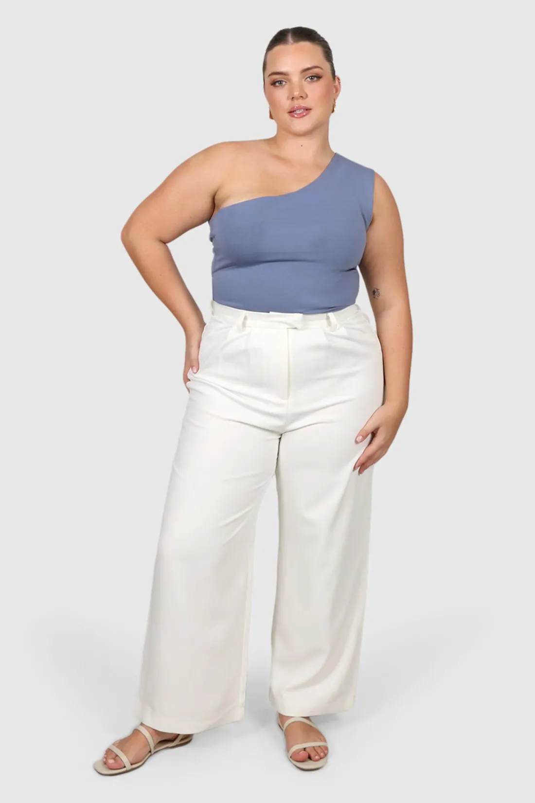 Fayt Tops | SULLIVAN ONE SHOULDER TOP STEEL BLUE