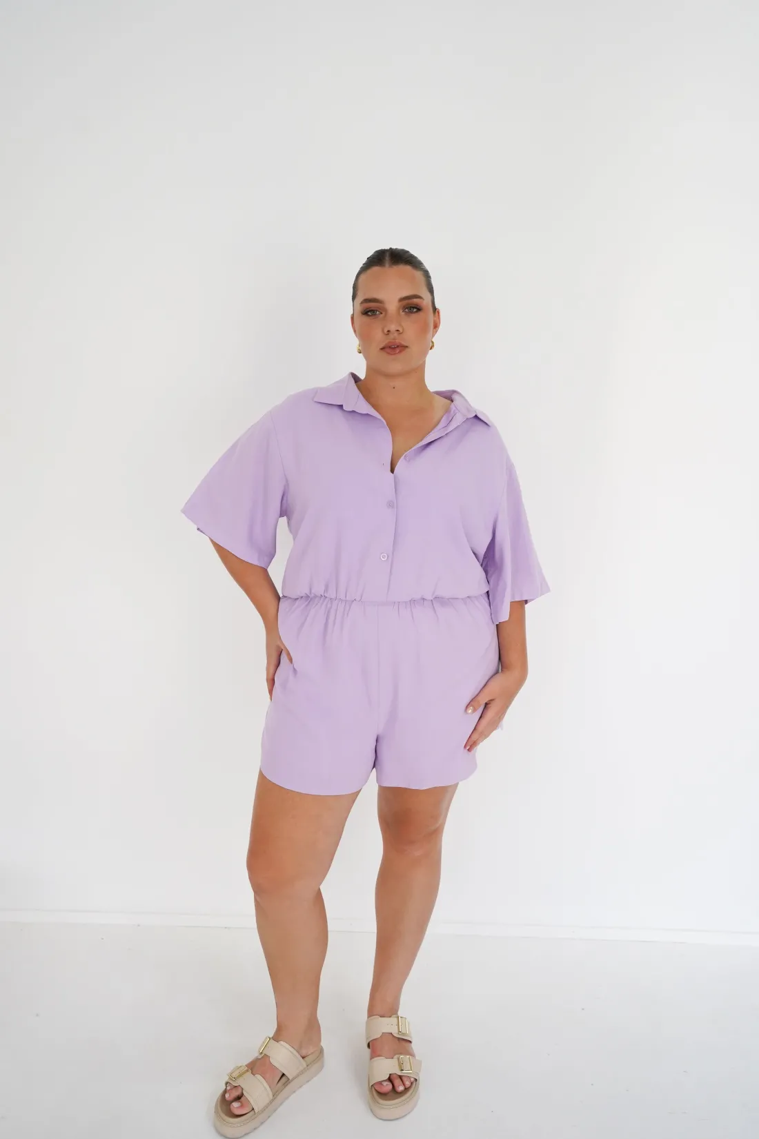 Fayt Playsuits + Jumpsuits | ZEPHYR LINEN PLAYSUIT LILAC