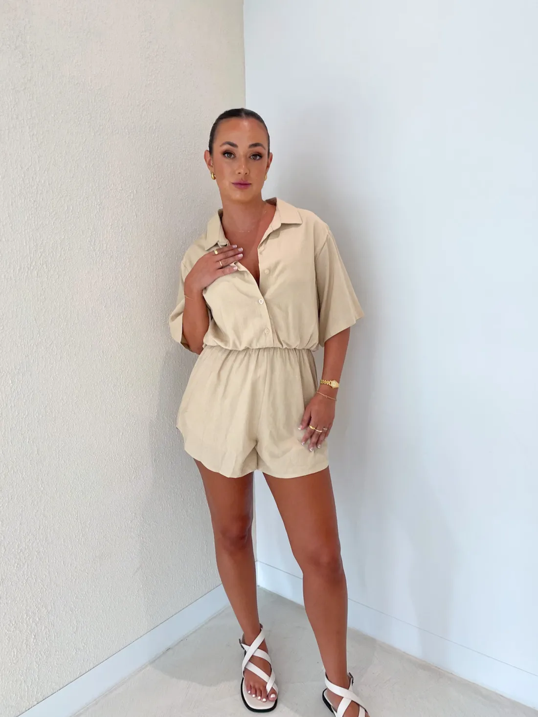 Fayt Playsuits + Jumpsuits | ZEPHYR LINEN PLAYSUIT NEUTRAL