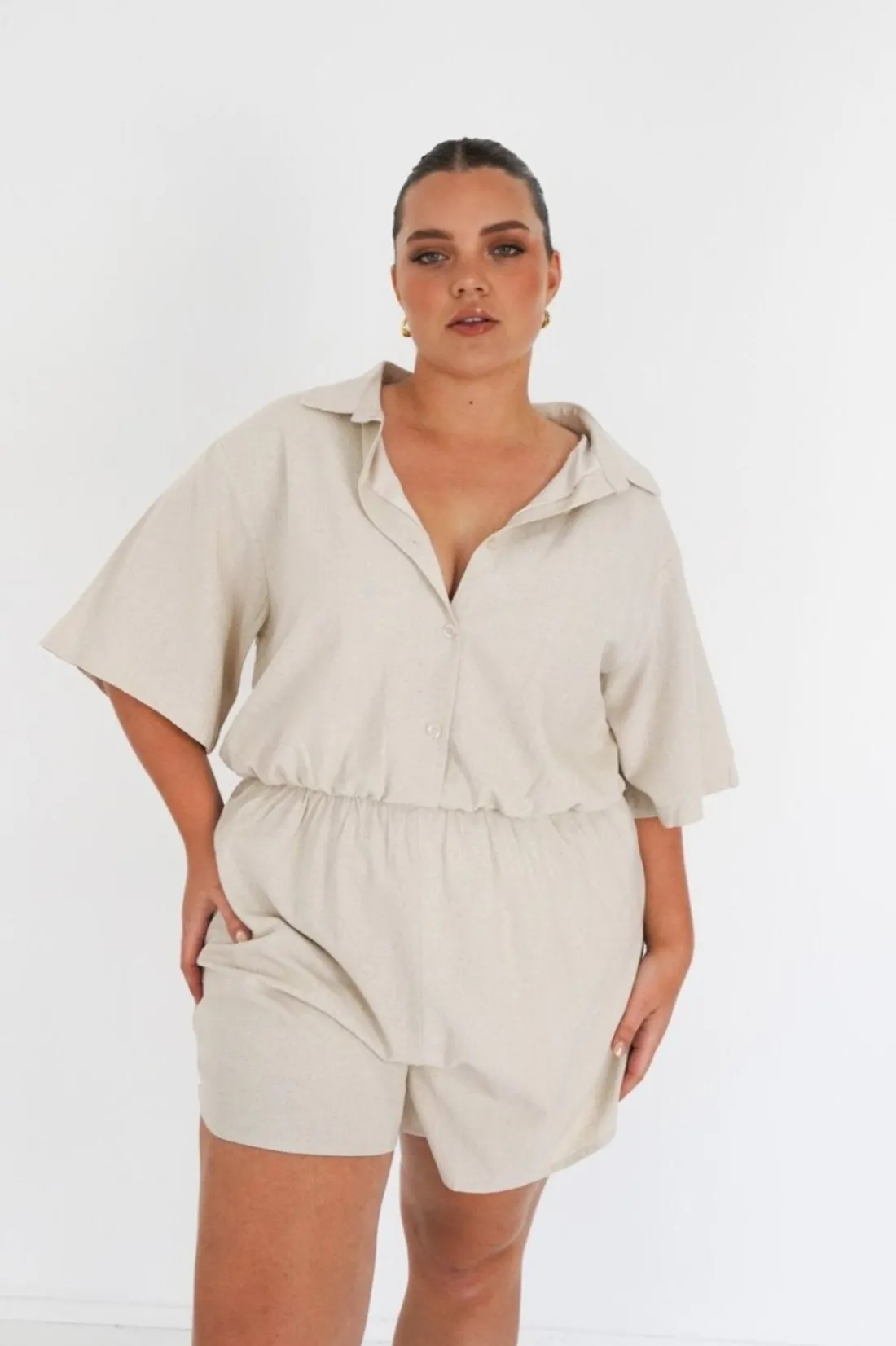 Fayt Playsuits + Jumpsuits | ZEPHYR LINEN PLAYSUIT OAT