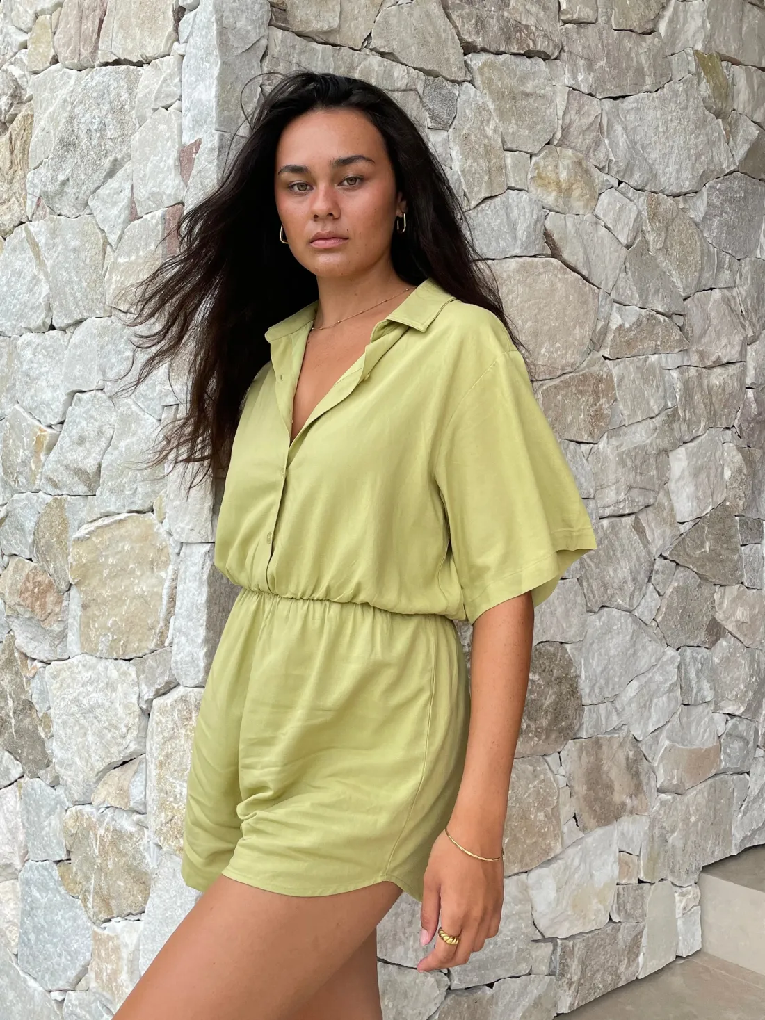 Fayt Playsuits + Jumpsuits | ZEPHYR LINEN PLAYSUIT PISTACHIO