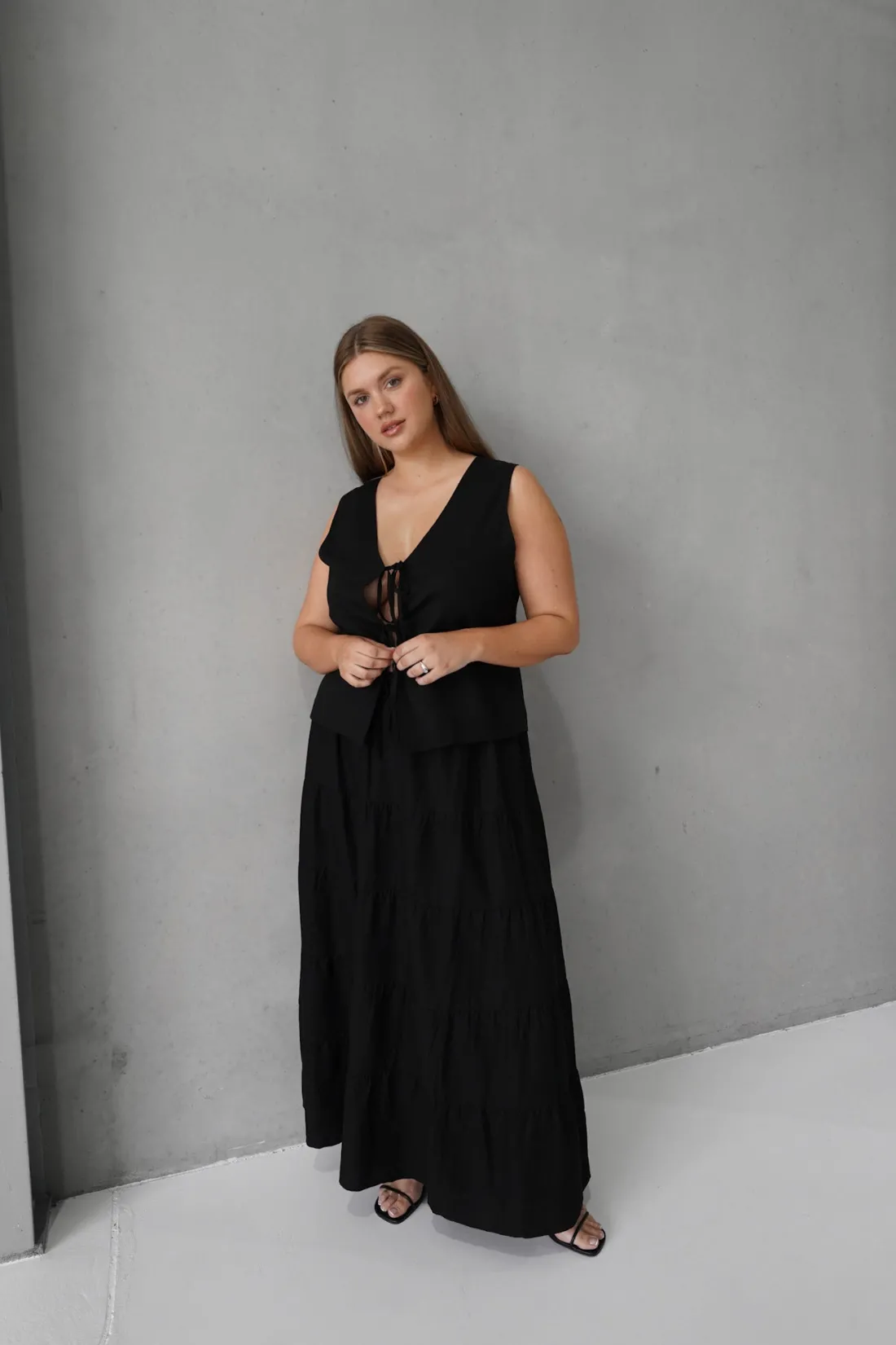 Fayt Sets | ZYLA TIERED MAXI SKIRT BLACK